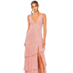 Mac Duggal Sequin Asymmetrical Ruffle Tiered Gown